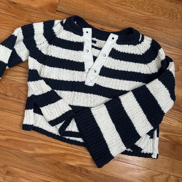 Anthropologie Pilcro Striped Navy and White Women's Sweater - Picture 5 of 9